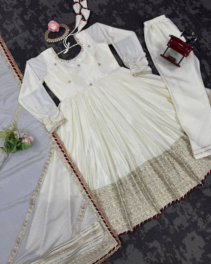 Designer Chinon Top Pant Set with Sequins Work & Dupatta - Rosepetals Luxe