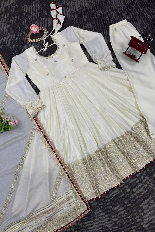 Designer Chinon Top Pant Set with Sequins Work & Dupatta - Rosepetals Luxe