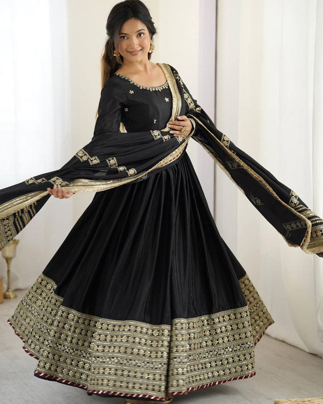 Designer Chinon Top Pant Set with Sequins Work & Dupatta - Rosepetals Luxe