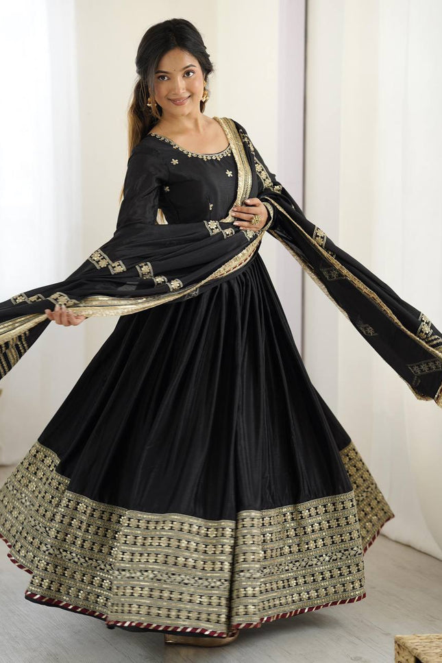 Designer Chinon Top Pant Set with Sequins Work & Dupatta - Rosepetals Luxe