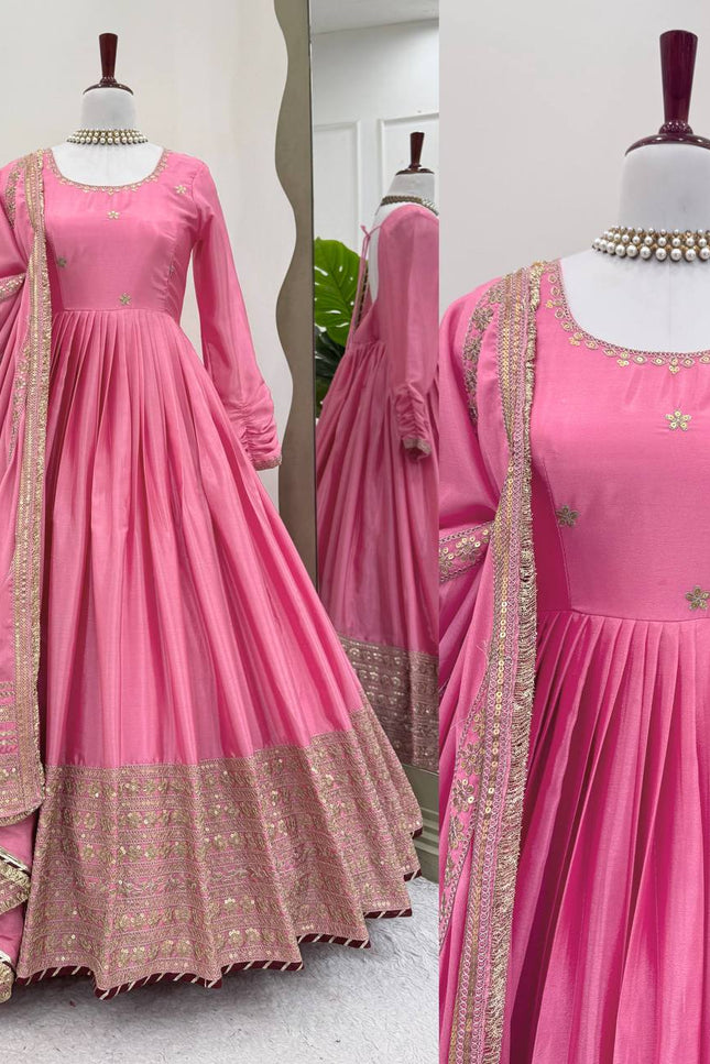 Designer Chinon Top Pant Set with Sequins Work & Dupatta - Rosepetals Luxe