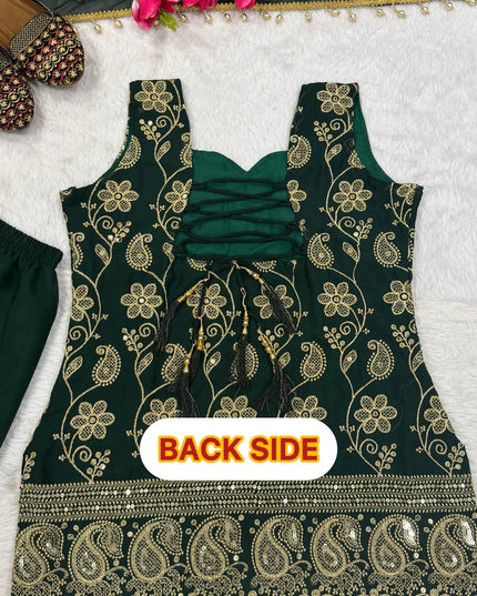Designer Faux Georgette Sharara Palazzo Set with Embroidery Top & Dupatta | Festive Party Wear for Women - Rosepetals Luxe