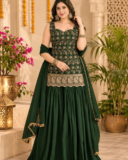 Designer Faux Georgette Sharara Palazzo Set with Embroidery Top & Dupatta | Festive Party Wear for Women - Rosepetals Luxe