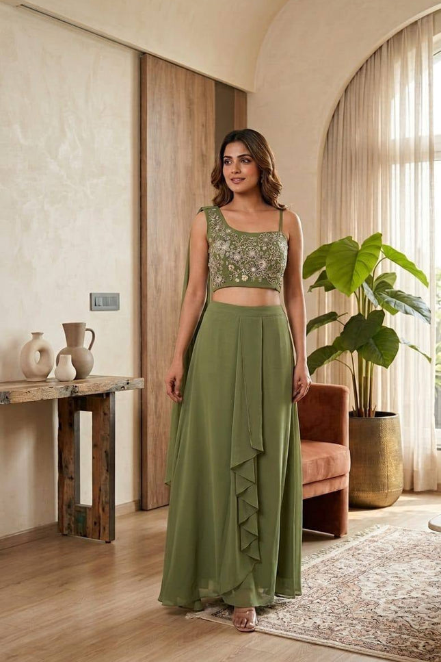 Designer Fox Georgette Fusion Palazzo Set | Best Ethnic Wear - Rosepetals Luxe