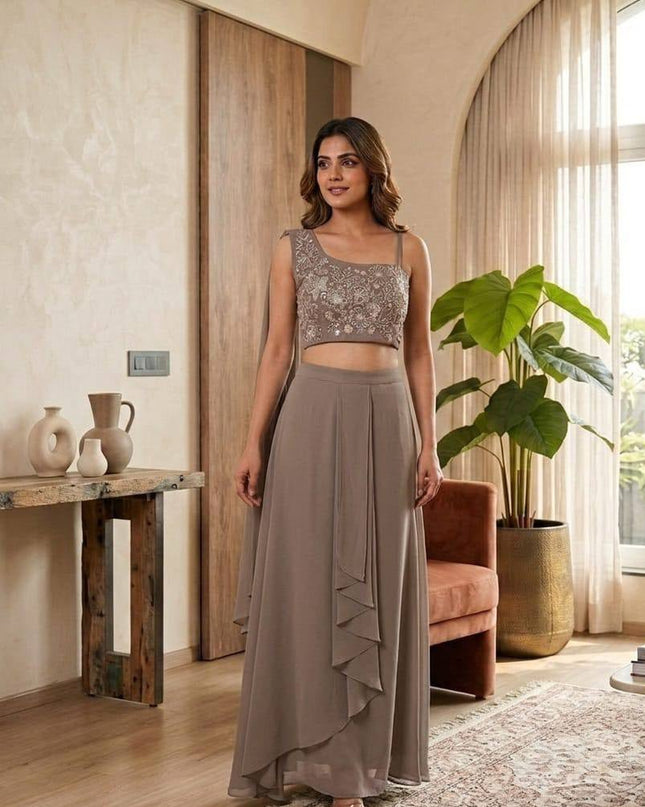 Designer Fox Georgette Fusion Palazzo Set | Best Ethnic Wear - Rosepetals Luxe