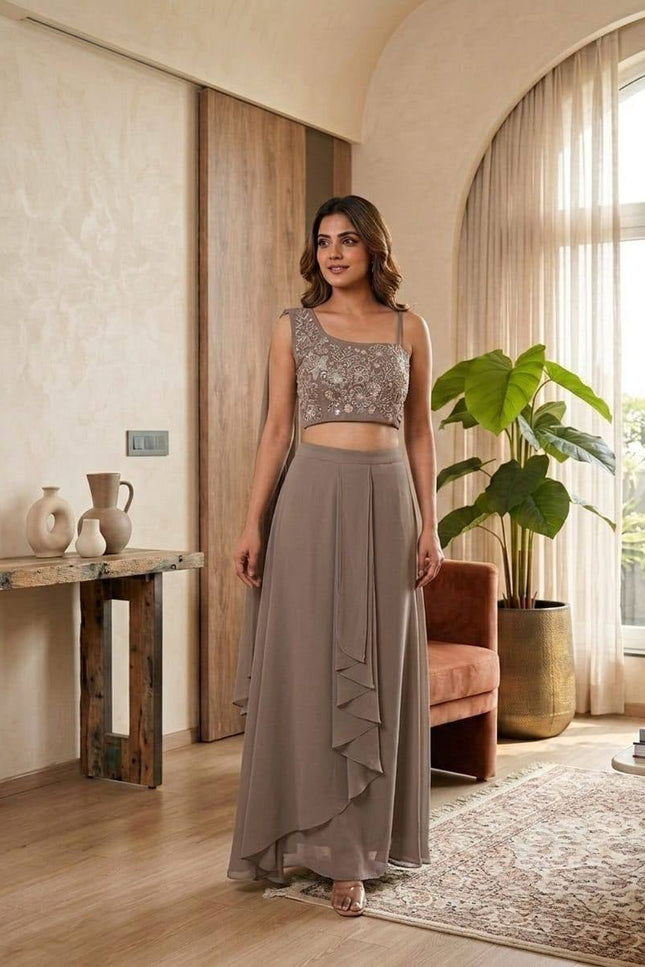 Designer Fox Georgette Fusion Palazzo Set | Best Ethnic Wear - Rosepetals Luxe