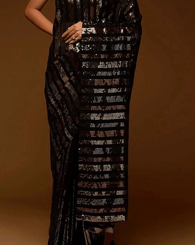 Designer Georgette Sequins Saree with Mono Banglori Blouse - Rosepetals Luxe