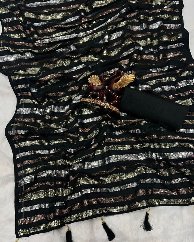 Designer Georgette Sequins Saree with Mono Banglori Blouse - Rosepetals Luxe