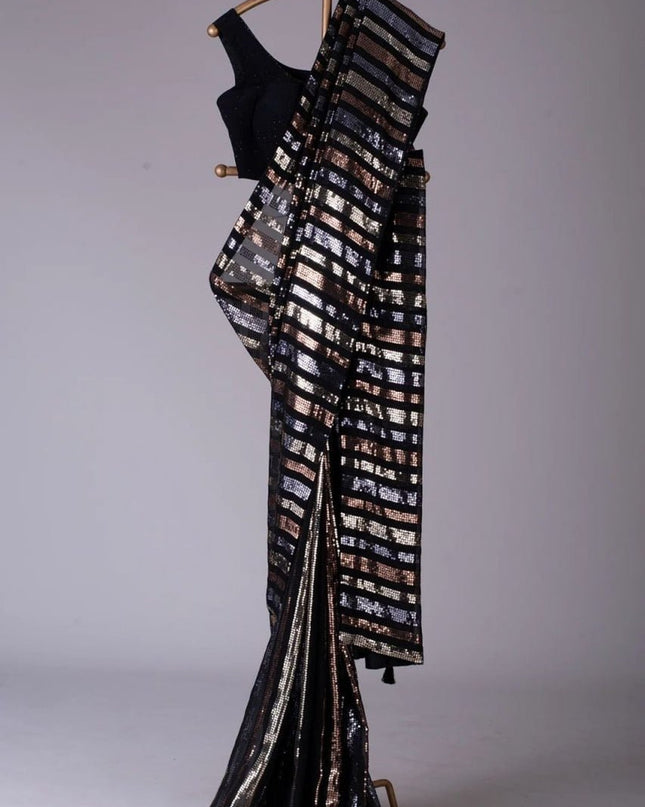 Designer Georgette Sequins Saree with Mono Banglori Blouse - Rosepetals Luxe