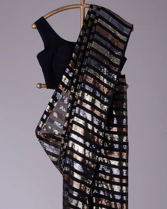 Designer Georgette Sequins Saree with Mono Banglori Blouse - Rosepetals Luxe