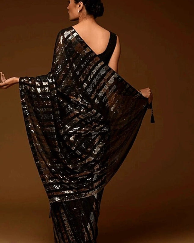 Designer Georgette Sequins Saree with Mono Banglori Blouse - Rosepetals Luxe