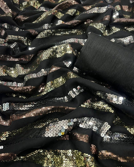 Designer Georgette Sequins Saree with Mono Banglori Blouse - Rosepetals Luxe