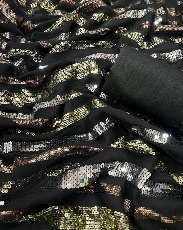 Designer Georgette Sequins Saree with Mono Banglori Blouse - Rosepetals Luxe
