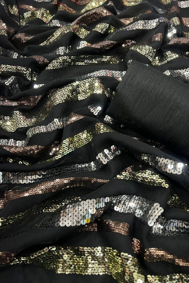 Designer Georgette Sequins Saree with Mono Banglori Blouse - Rosepetals Luxe