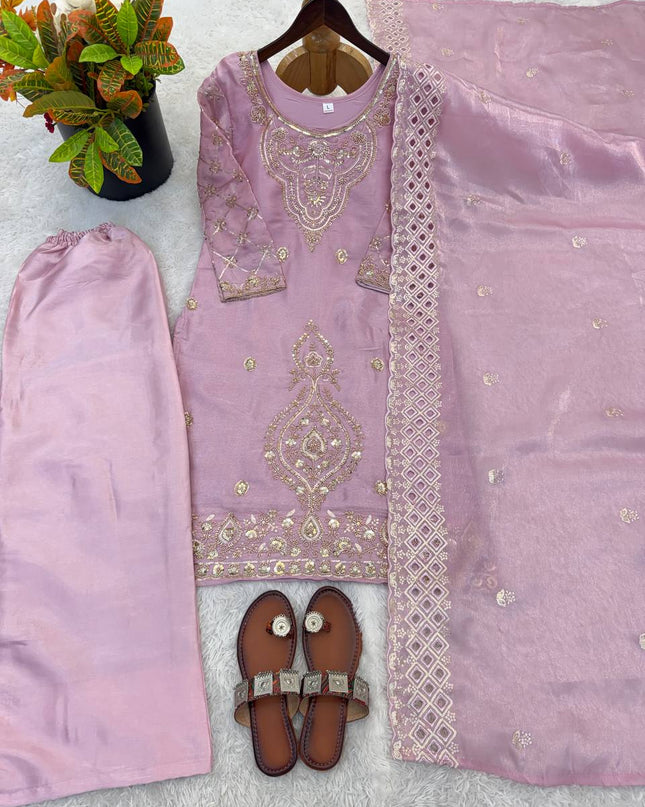 Chinon Silk Anarkali Gown with Embroidery Sequence Work with Digital Print | Perfect Festive Wear - Rosepetals Luxe