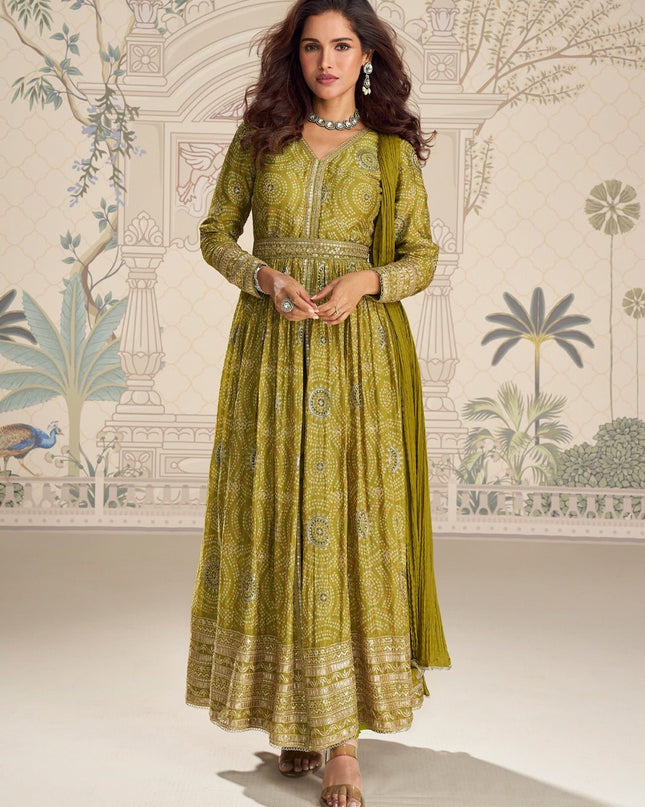 Green Anarkali Gown Side View | Embroidery Detail | Rosepetals Luxe