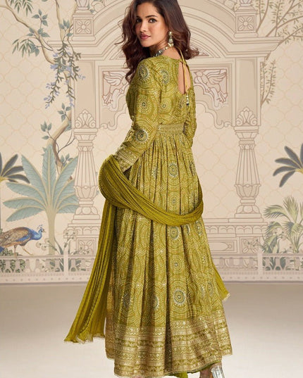 Green Anarkali 3-Piece Set | Digital Print Dupatta | Rosepetals Luxe