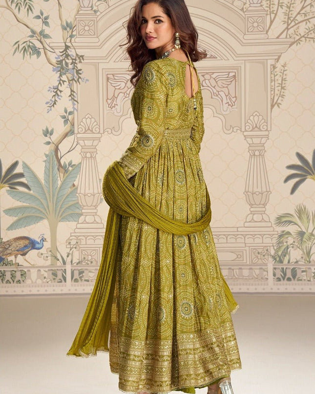 Green Anarkali 3-Piece Set | Digital Print Dupatta | Rosepetals Luxe