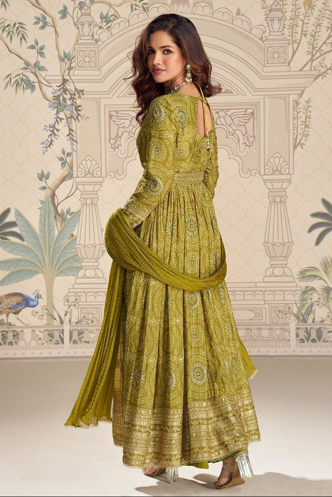 Green Anarkali 3-Piece Set | Digital Print Dupatta | Rosepetals Luxe