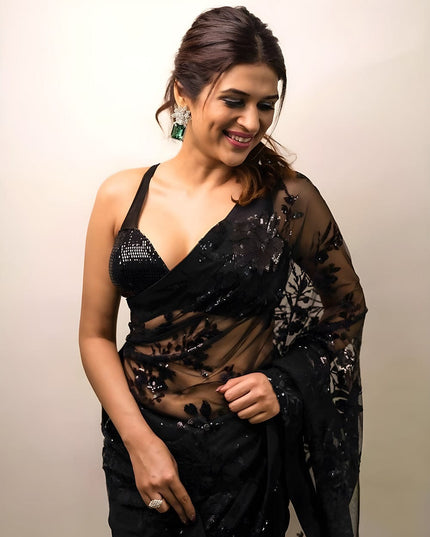 Designer Heavy Embroidery Georgette Saree | All-Over Multi Stitch Work | Wedding & Festive Wear - Rosepetals Luxe