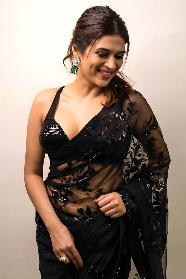 Designer Heavy Embroidery Georgette Saree | All-Over Multi Stitch Work | Wedding & Festive Wear - Rosepetals Luxe