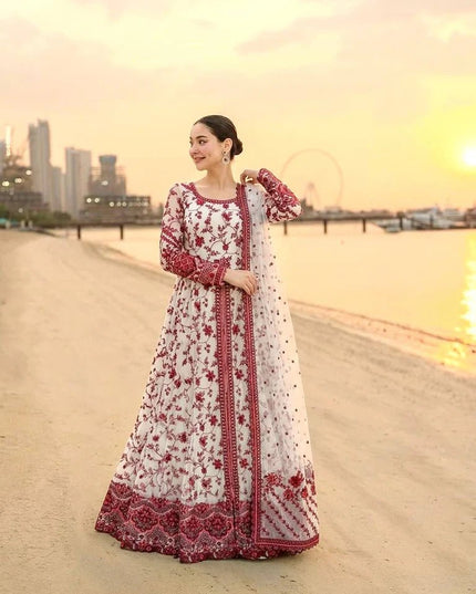 Designer Heavy Faux Georgette and Pure Soft Organza Silk Embroidery Gown with Dupatta and Bottom Set - Rosepetals Luxe