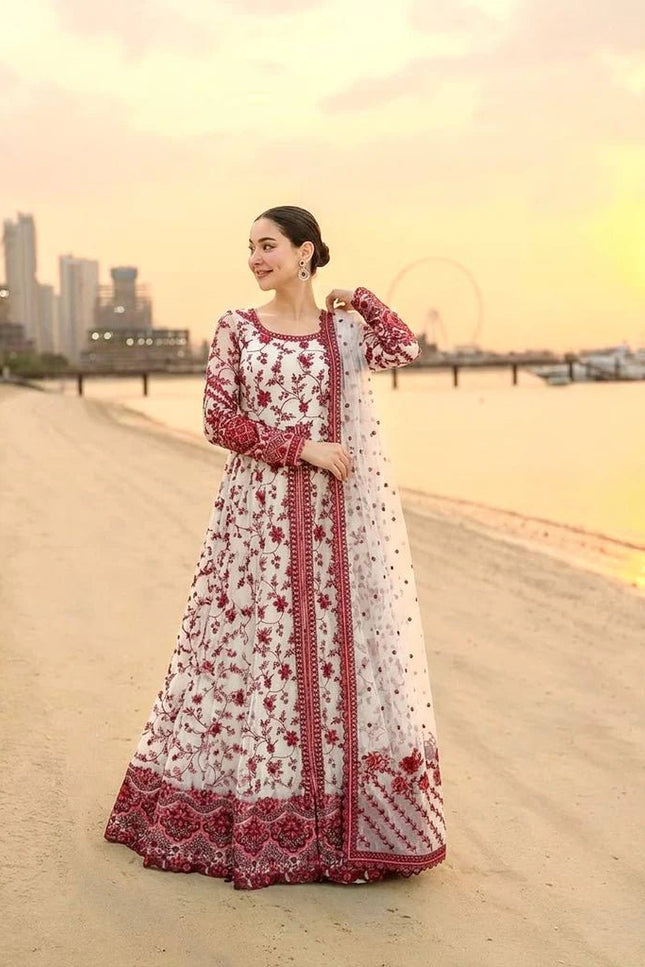 Designer Heavy Faux Georgette and Pure Soft Organza Silk Embroidery Gown with Dupatta and Bottom Set - Rosepetals Luxe