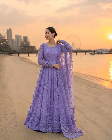 Designer Heavy Faux Georgette and Pure Soft Organza Silk Embroidery Gown with Dupatta and Bottom Set - Rosepetals Luxe