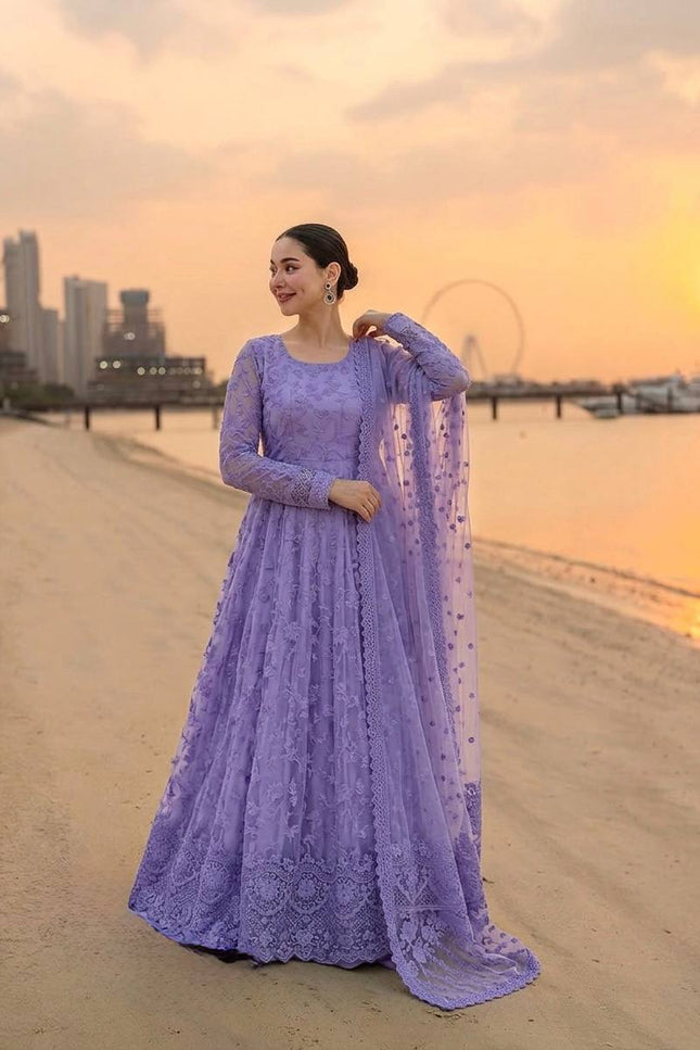 Designer Heavy Faux Georgette and Pure Soft Organza Silk Embroidery Gown with Dupatta and Bottom Set - Rosepetals Luxe
