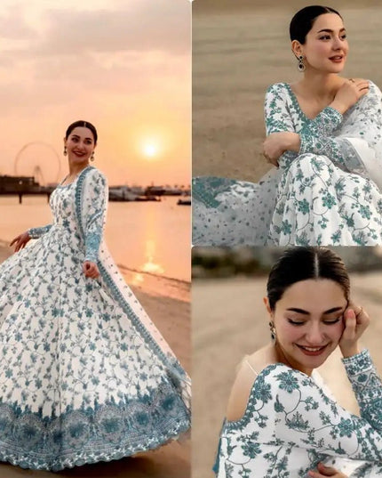 Designer Heavy Faux Georgette and Pure Soft Organza Silk Embroidery Gown with Dupatta and Bottom Set - Rosepetals Luxe