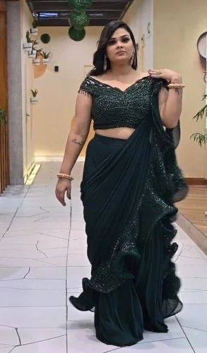 Ready To Wear Ruffle Saree with Sequins Blouse Piece – Rosepetals Luxe