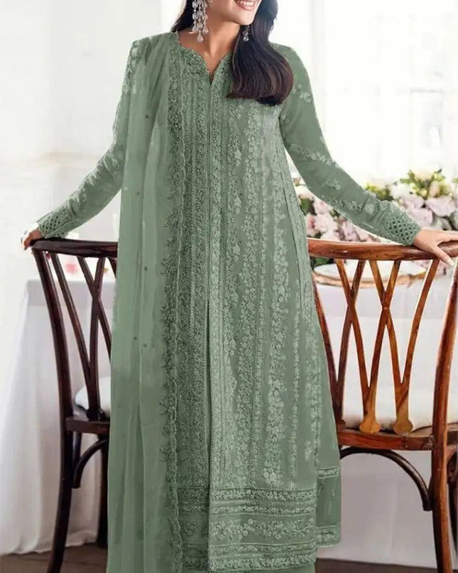 Designer Heavy Faux Georgette Suit with Embroidery Sequence Work - Rosepetals Luxe