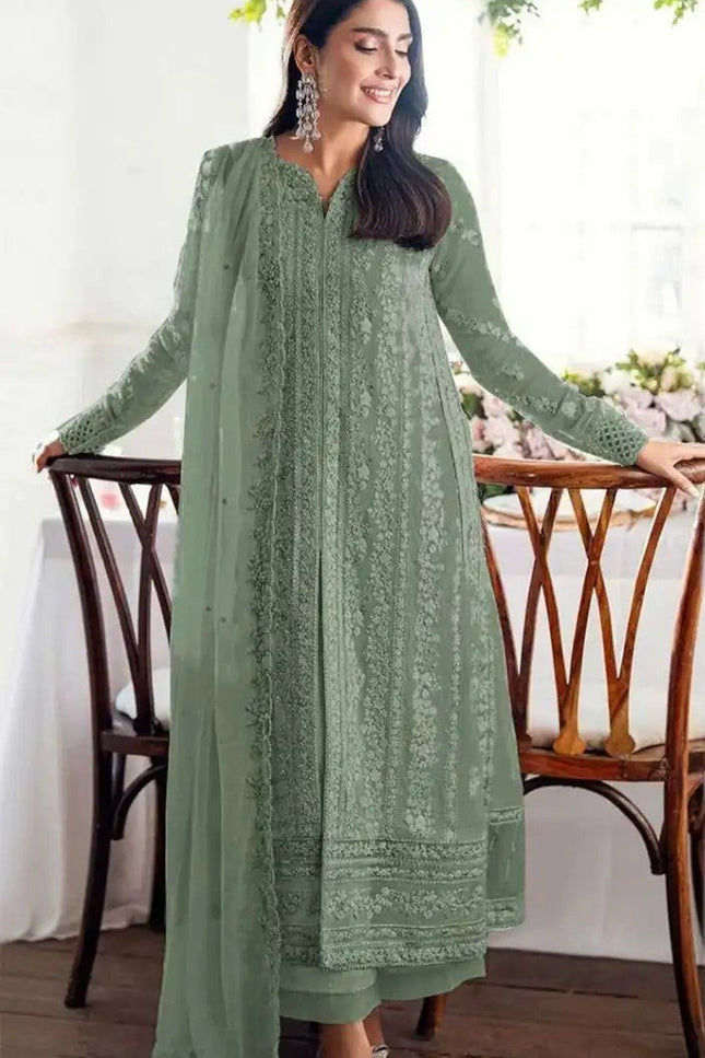 Designer Heavy Faux Georgette Suit with Embroidery Sequence Work - Rosepetals Luxe