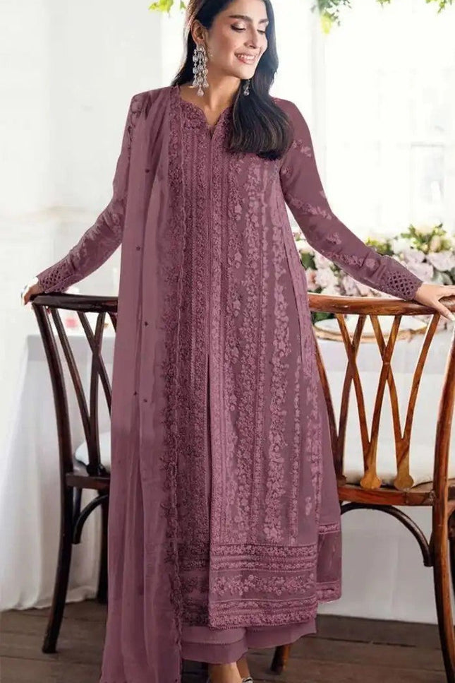 Designer Heavy Faux Georgette Suit with Embroidery Sequence Work - Rosepetals Luxe