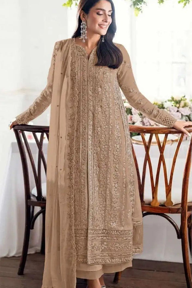 Designer Heavy Faux Georgette Suit with Embroidery Sequence Work - Rosepetals Luxe