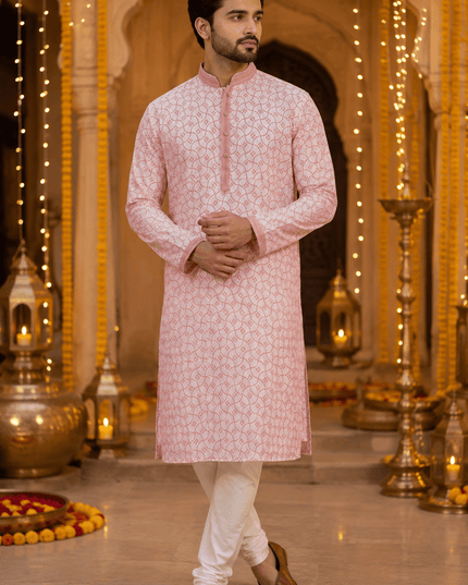 Designer Jacquard Silk Kurta Pyjama Set | Men's Festive Ethnic Wear - Rosepetals Luxe
