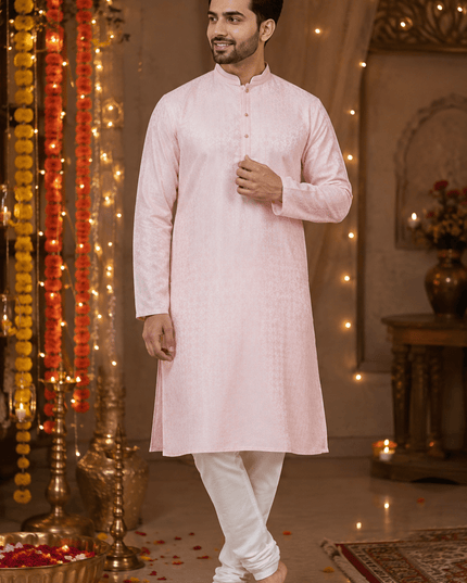 Designer Jacquard Silk Kurta Pyjama Set | Men's Festive Ethnic Wear - Rosepetals Luxe