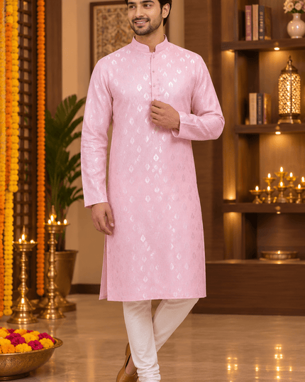 Designer Jacquard Silk Kurta Pyjama Set | Men's Festive Ethnic Wear - Rosepetals Luxe
