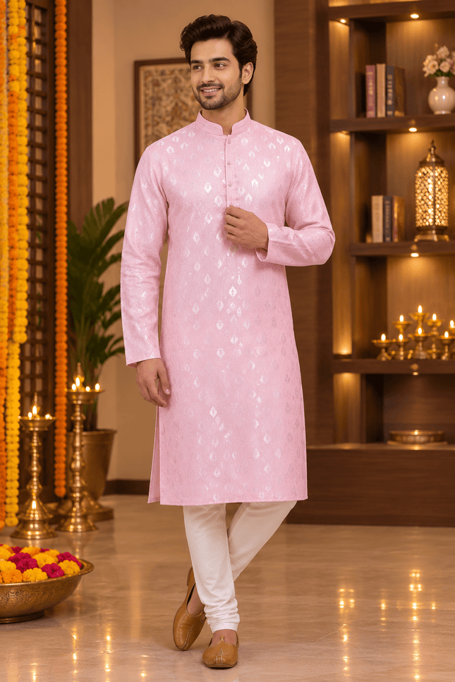 Designer Jacquard Silk Kurta Pyjama Set | Men's Festive Ethnic Wear - Rosepetals Luxe