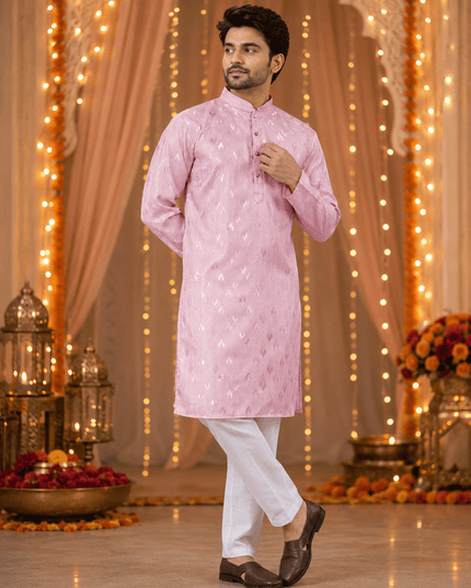 Designer Jacquard Silk Kurta Pyjama Set | Men's Festive Ethnic Wear - Rosepetals Luxe