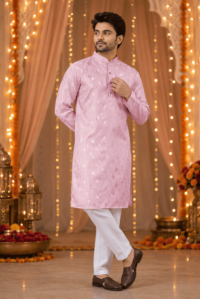 Designer Jacquard Silk Kurta Pyjama Set | Men's Festive Ethnic Wear - Rosepetals Luxe