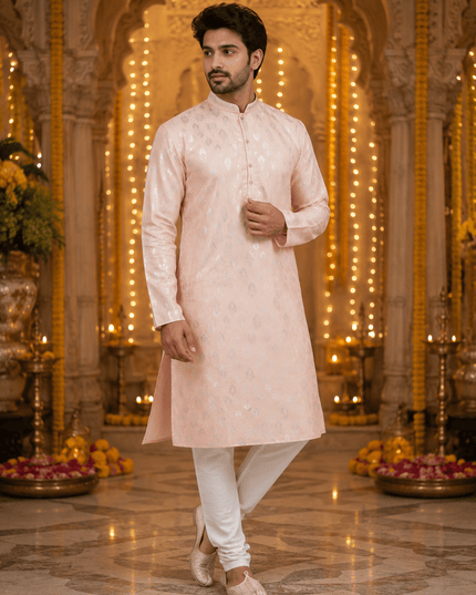 Designer Jacquard Silk Kurta Pyjama Set | Men's Festive Ethnic Wear - Rosepetals Luxe