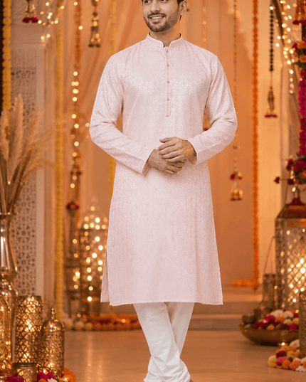 Designer Jacquard Silk Kurta Pyjama Set | Men's Festive Ethnic Wear - Rosepetals Luxe