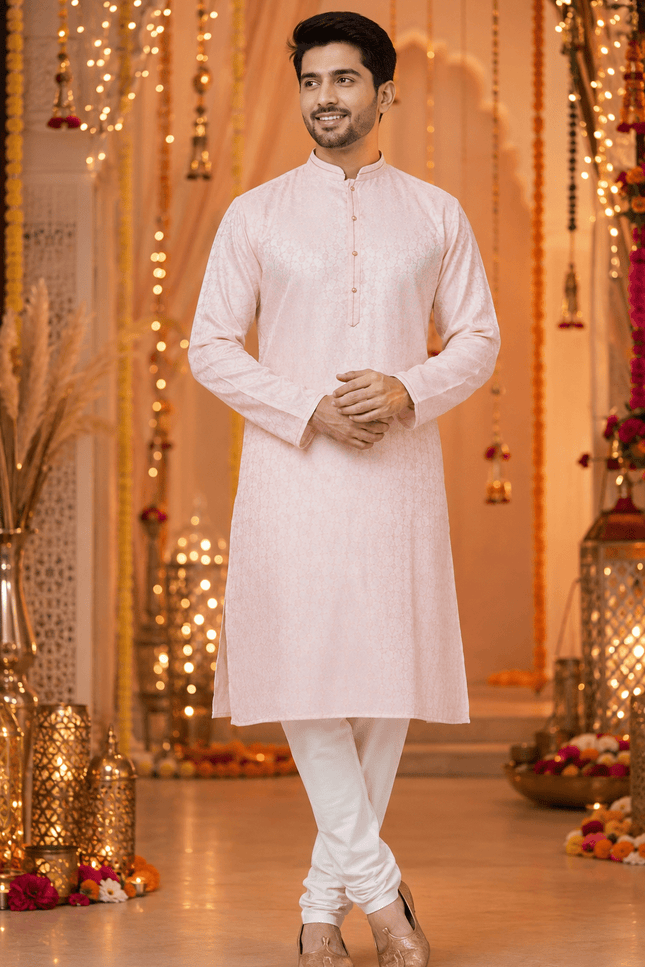 Designer Jacquard Silk Kurta Pyjama Set | Men's Festive Ethnic Wear - Rosepetals Luxe
