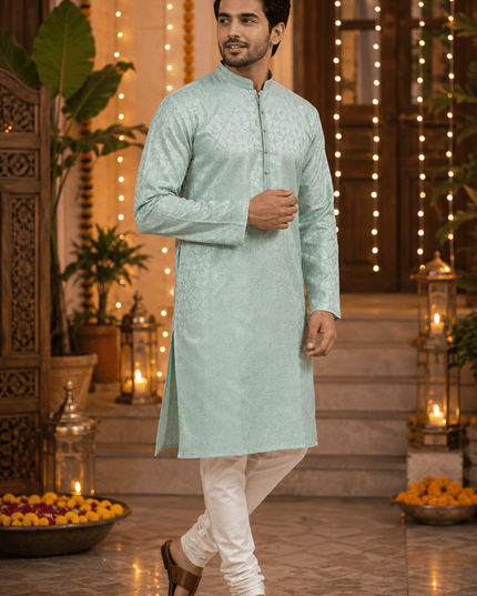 Designer Jacquard Silk Kurta Pyjama Set | Men's Festive Ethnic Wear - Rosepetals Luxe