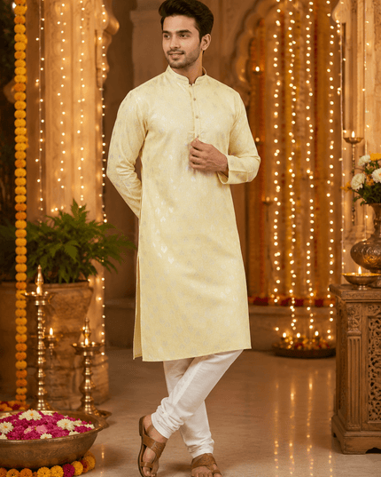 Designer Jacquard Silk Kurta Pyjama Set | Men's Festive Ethnic Wear - Rosepetals Luxe