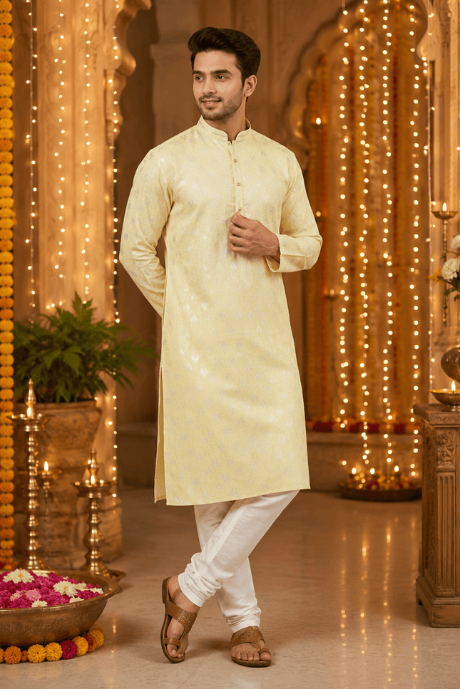 Designer Jacquard Silk Kurta Pyjama Set | Men's Festive Ethnic Wear - Rosepetals Luxe