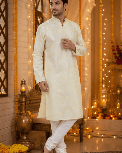 Designer Jacquard Silk Kurta Pyjama Set | Men's Festive Ethnic Wear - Rosepetals Luxe