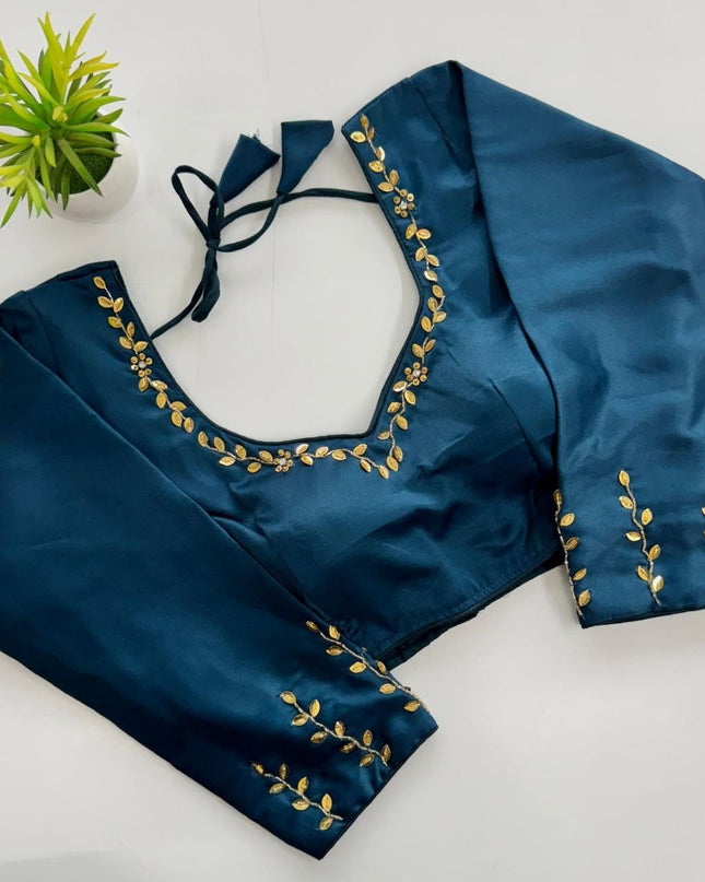 Designer Kimora Silk Blouse with Golden Sequin Handwork | Ready to Wear - Rosepetals Luxe