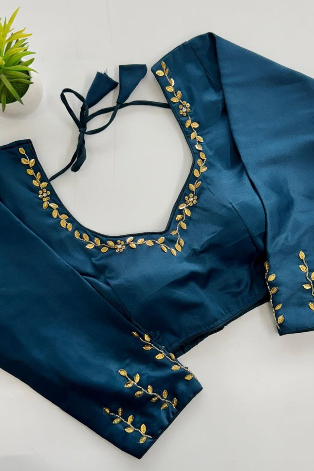 Designer Kimora Silk Blouse with Golden Sequin Handwork | Ready to Wear - Rosepetals Luxe